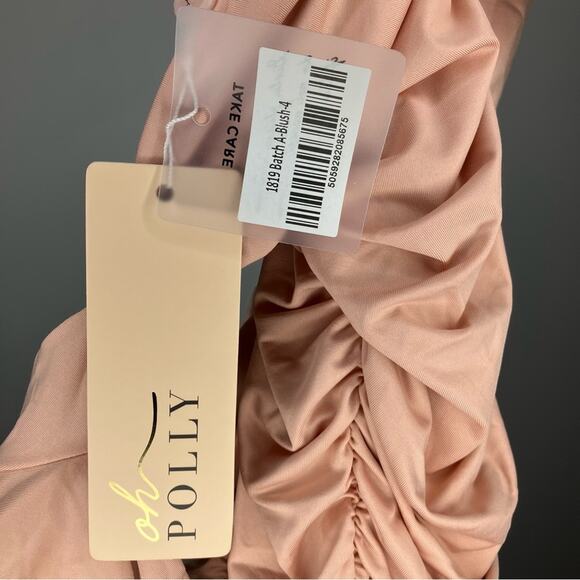 NWT OH POLLY Flatter Me Long Sleeve Ruched Mini Dress Blush 0 - Picture 5 of 5